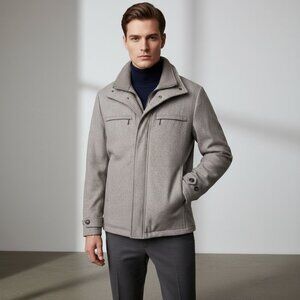 London Fog Mens Small Tan Wool Stand Collar Hip Length Coat Jacket